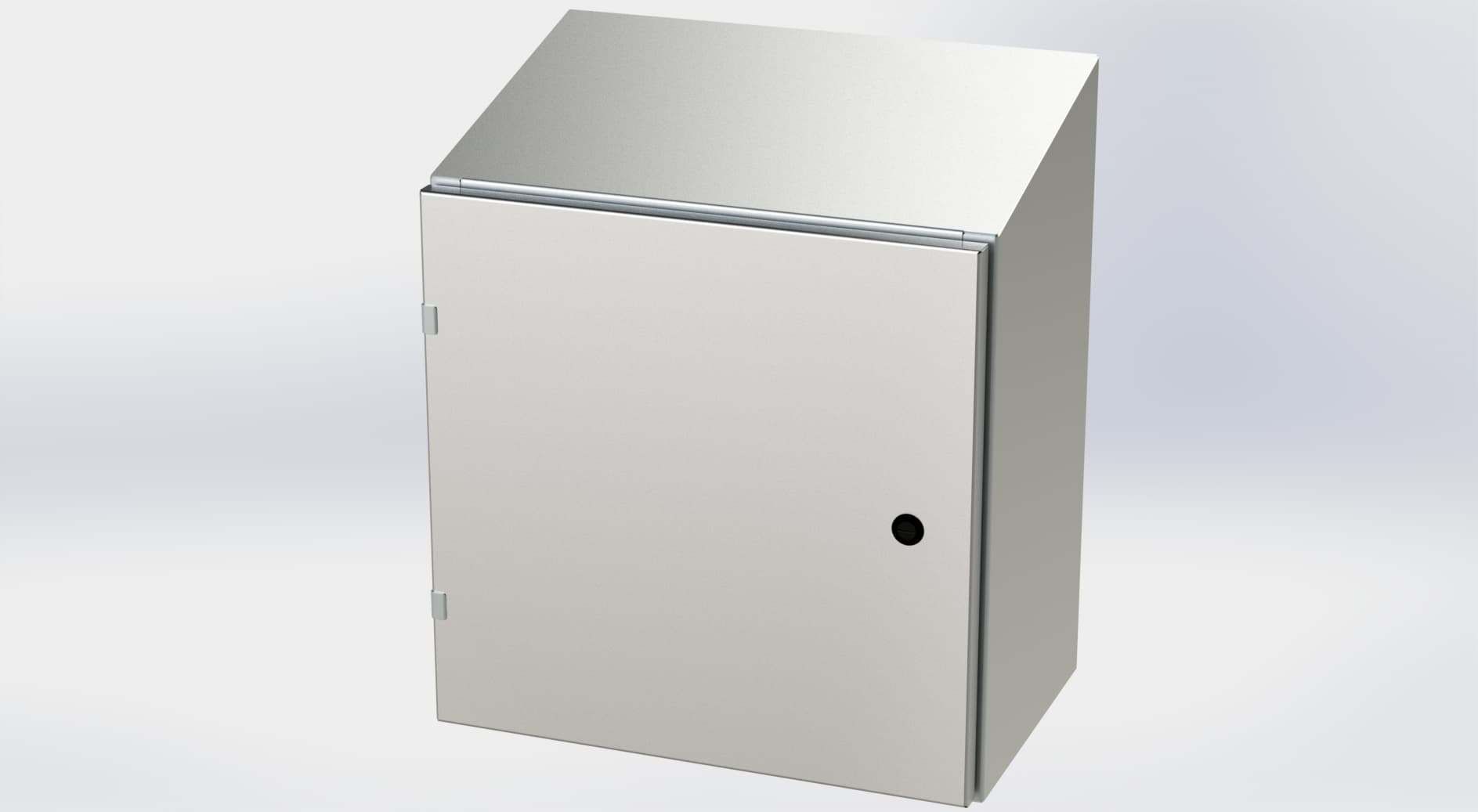 Saginaw Control SCE-20EL2012SSST S.S. EL Sloping Top Enclosure, Height:20.00", Width:20.00", Depth:12.00", #4 brushed finish on all exterior surfaces. Optional sub-panels are powder coated white. SCE-20EL2012SSST on Powermatic Associates