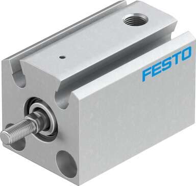 Festo 188073 short-stroke cylinder AEVC-10-10-A-P-A For proximity sensing, piston-rod end with male thread. Stroke: 10 mm, Piston diameter: 10 mm, Spring return force, retracted: 3 N, Cushioning: P: Flexible cushioning rings/plates at both ends, Assembly position: Any 188073 on Powermatic Associates