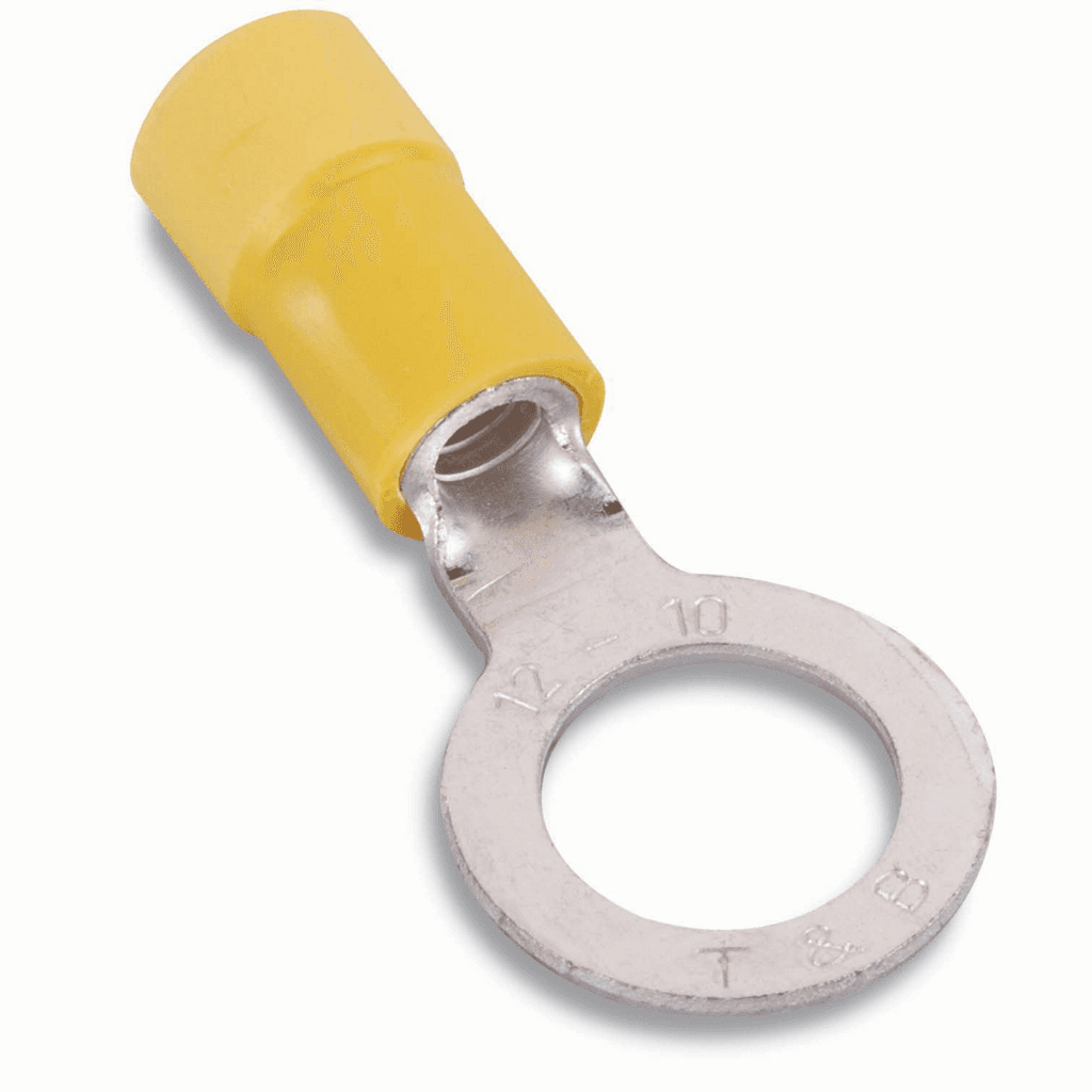 ABB Control 10RC38X 10RC38X ABB Control - Expanded Vinyl-Insulated Ring Terminal, Length 1.29 Inches, Width .59 Inches, Maximum Insulation .250, Bolt Hole 3/8 Inch, Wire Range #12-#10 AWG, Color Yellow, Copper, Tin Plated 10RC38X on Powermatic Associates