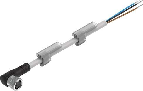 Festo 541338 connecting cable NEBU-M8W3-K-2.5-LE3 for proximity sensors, position transmitter, pressure switch, flow sensors, visual and inductive sensors. Conforms to standard: (* Core colours and connection numbers to EN 60947-5-2, * EN 61076-2-104), Cable identific 541338 on Powermatic Associates