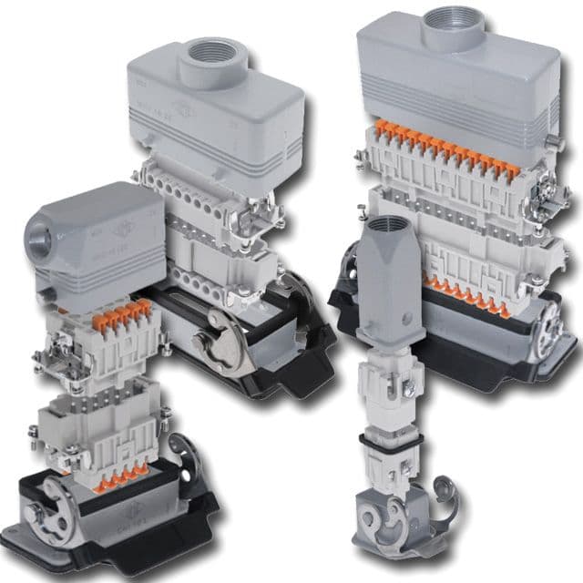 Mencom TQDS-24IVA34 Multipole Rectangular Connector Kit, 24-pole tool-less spring terminal inserts, Squich Spring, Size 104.27, 4 pegs, Double latch, Top 3/4" NPT cable entry, High Construction, Metal enclosure TQDS-24IVA34 on Powermatic Associates