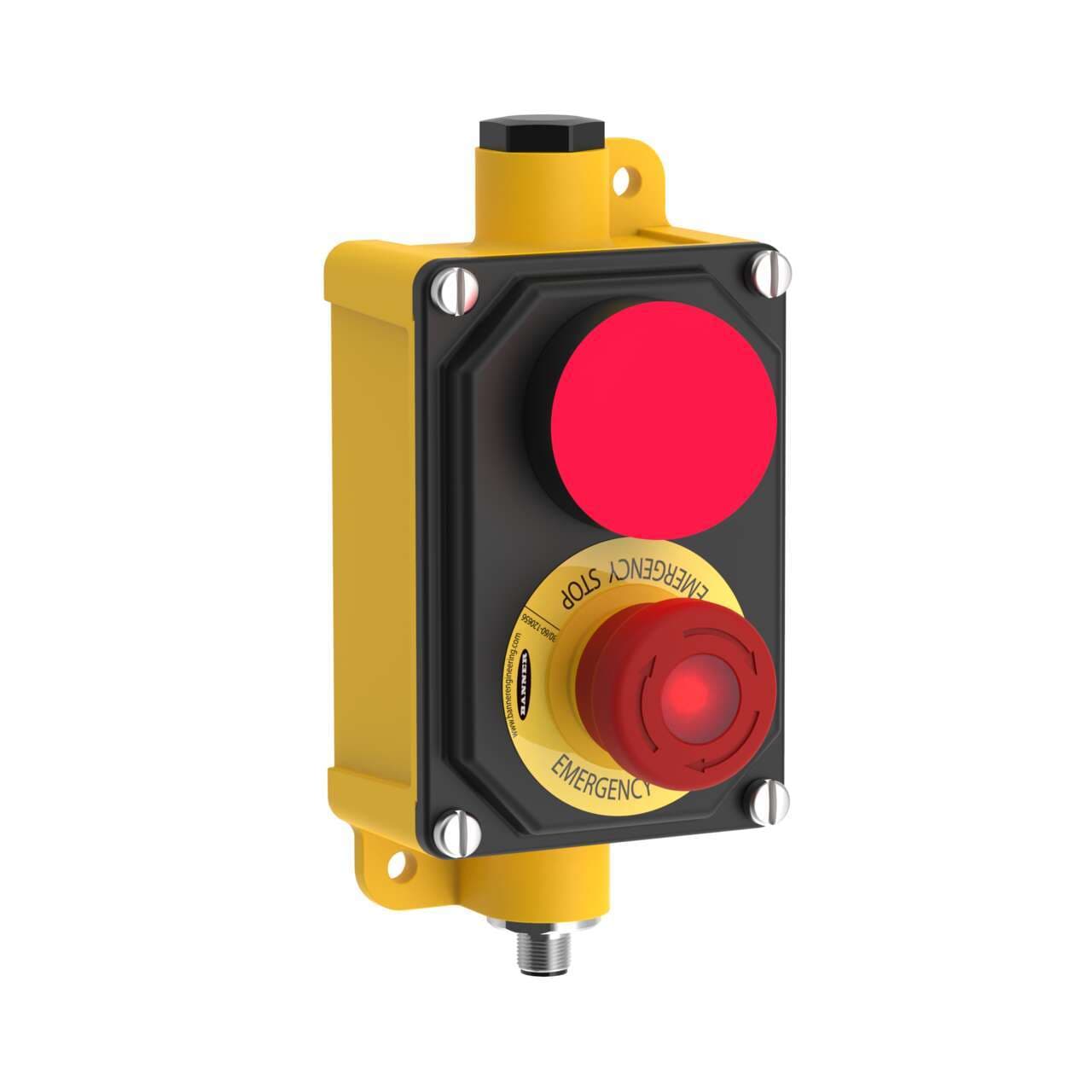 Banner SSA-EB1PL2-12EB1Q12K50LT Illuminated E-Stop Button (Push On): 2 NC/1 NO; E-Stop Legend; 3 Color K50 Touch, BENC Enclosure; 12-pin M12 Integral QD Left Cable SSA-EB1PL2-12EB1Q12K50LT on Powermatic Associates