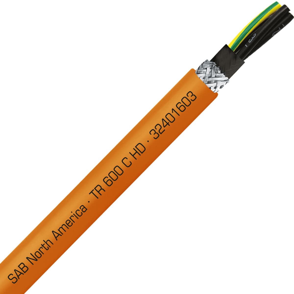SAB 32401603 TR 600 C HD - 16 AWG/3c, shielded oil resistant heavy duty flexible exposed run orange TPE tray cable, UL, CSA, CE, RoHS 32401603 on Powermatic Associates