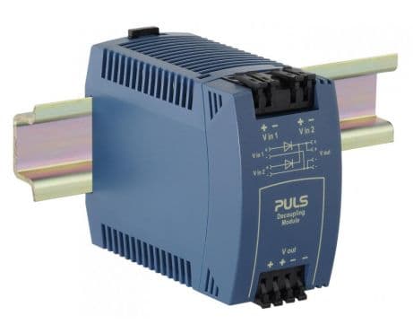 Puls MLY02.100 PULS MLY02.100 is a redundancy unit featuring a dual-input redundancy module with 2 inputs and 1 output, designed for DIN rail mounting. It operates within an ambient air temperature range of -40 to +70°C using diode technology. The unit has a rated current of 10A at 48Vdc, with a derating to 0.25A for temperatures between +60°C and +70°C. Connection is facilitated through spring-clamp connections. The dimensions of the MLY02.100 are 45mm in width, 75mm in height, and 91mm in depth. It supports a supply voltage range from 9Vdc to 60Vdc, accommodating 12Vdc, 24Vdc, and 48Vdc systems, with an output voltage range of 12-48Vdc. The unit is equipped with short-circuit protection, featuring a 16A threshold at 6V. Power dissipation at nominal load is 4W, and it boasts an electrical durability of a minimum of 218,000 hours at +40°C. Ripple is specified at 800mVpp over a frequency range of 20Hz to 20MHz at 50Ω. MLY02.100 on Powermatic Associates