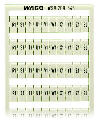 WAGO 209-546 209-546 WAGO - WSB marking card; as card; MARKED; R1, S1, T1, U1, V1, W1, X1, Y1, Z1,SL (10x); not stretchable; Horizontal marking; snap-on type; white 209-546 on Powermatic Associates