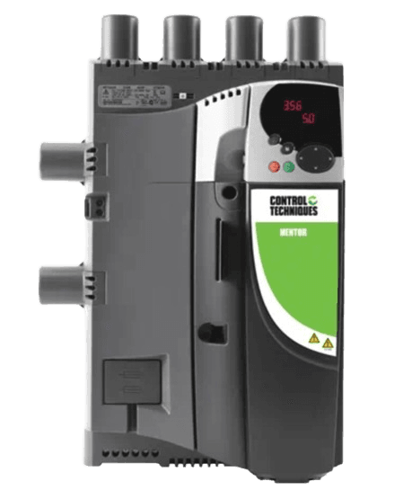Nidec MP350A4R-CC NIDEC MP350A4R-CC is a Variable Speed/Frequency Drive (VSD/VFD) / Inverter designed for 4 quadrant operation with a conformal coating on PCB and air cooling. It operates within an ambient air temperature range of -15°C to +60°C and has a rated current of 350A. The supply voltage ranges from 24Vac to 480Vac, accommodating multiple standards including 48Vac, 120Vac, 220Vac, 230Vac, 240Vac, 380Vac, 400Vac, and 415Vac. This model comes in a frame size 2A with dimensions of H25.2" x W19.49" x D11.85" (H640mm x W495mm x D301mm) and offers a degree of protection rated at IP10. It supports a 3-phase input network and is compatible with various communication protocols such as EtherCAT, PROFIBUS, Ethernet, DeviceNet, CANopen, and INTERBUS. The device features 3 digital outputs (240mA total including term.22 / 0-24Vdc; source), 2 digital outputs (5A / 240Vac; source; relay contact type), 1 analog input (-10Vdc to 10Vdc; differential with 14-bit conversion resolution), 2 analog inputs (0-20mA / 4-20mA / -10Vdc to 10Vdc; single-ended with 10-bit conversion resolution), and 6 digital inputs (0-24Vdc). It has a rated active power of 125kW, rated power of 200HP, and 2 analog outputs (0-20mA / 4-20mA / -10Vdc to 10Vdc; source; single-ended with 10-bit conversion resolution). MP350A4R-CC on Powermatic Associates
