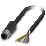 Phoenix Contact 1407272 Sensor/actuator cable, 8-position, PE-X halogen-free, black-gray RAL 7021, Plug straight M12, coding: A, on free cable end, cable length: 5 m, for outdoor applications, with high-grade steel knurl 1407272 on Powermatic Associates