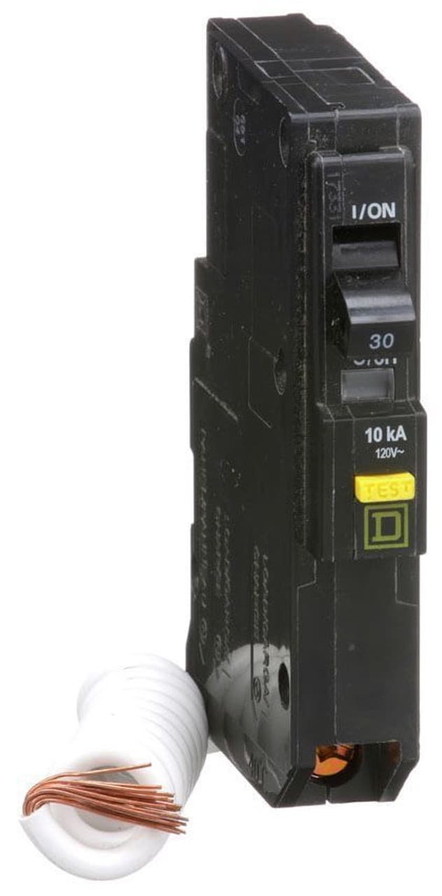 Schneider Electric QO130GFI Square D by Schneider Electric QO130GFI is a Ground Fault Interrupter (GFI) Miniature Circuit Breaker (MCB) designed for plug-in mounting. It features a rated current of 30A with a plug-in connection type and operates at a rated voltage of 120 V AC. The QO130GFI accommodates a cross-section of 14-8AWG for one copper cable and is equipped with a single pole. It has a residual current sensitivity of 6mA/0.006 and offers ground fault protection. The short circuit breaking rating is 10kA at 120Vac, and it utilizes press plate type terminals for connections. QO130GFI on Powermatic Associates