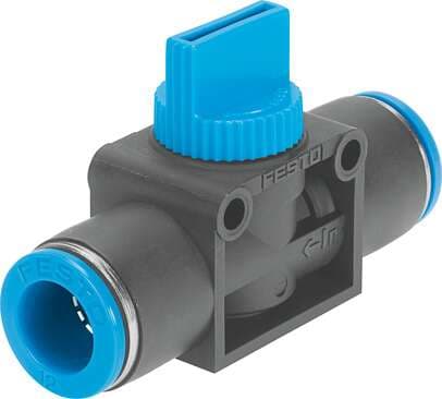 Festo 153469 shut-off valve HE-2-QS-10 Valve function: 2/2 bistable, Pneumatic connection, port 1: QS-10, Pneumatic connection, port 2: QS-10, Type of actuation: manual, Mounting type: (* Direct mounting via through-holes, * Line installation, * Optional) 153469 on Powermatic Associates