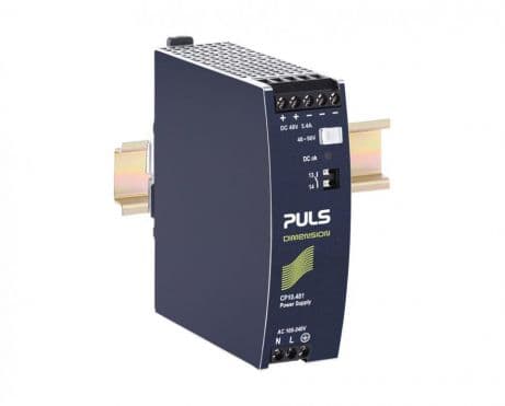Puls CP10.481 PULS CP10.481 is a DIN rail mounting power supply unit with an aluminium housing designed for a wide range of industrial applications. It features a net width of 39 mm and operates within an ambient air temperature range of -25 to +70°C. The unit has a current consumption of 11A peak max. inrush at 230Vac input and 7A peak max. inrush at 120Vac input. Its efficiency rates are 0.955 at 230Vac input, 0.938 at 120Vac input, and 0.93 at 100Vac input. The dimensions of the CP10.481 are W39mm x H124mm x D117mm. It includes a time delay of 240-300ms for start-up and a rise time of 63ms under nominal input with a constant full current load and 0mF load capacitance, extending to 210ms with 5mF load capacitance. The unit is equipped with protection functions including output overvoltage protection and overload/short-circuit protection, and supports series/parallel operation for increased output voltages or power, as well as 1+1 redundancy with a redundancy module. It is resistant to back-feeding loads up to 63V. Power dissipation/losses are 12.3W at full output load with 230Vac input and 17.2W with 120Vac input. The output stage capacitance is 960 µF. Electrical durability is rated at various hours depending on the operating conditions, with a ripple of 50mVpp across 20Hz to 20MHz at 50Ω. This AC/DC power supply unit, part of the CP-series, includes ATEX approval, a 20% power reserve, and a DC-OK relay contact output. Connection is facilitated through screw-clamp connections. Supply voltage ranges from 88Vdc-180Vdc for DC and 85Vac-264Vac for AC, with specific turn-on and shutdown voltages. The rated current is 5.4A at 48Vdc with a derating above 60°C. It is suitable for single-phase (1AC) or DC networks, offering a rated power of 259W and an adjustable output voltage of 48Vdc-56Vdc. The hold time is 34ms at 120/230Vac input. CP10.481 on Powermatic Associates