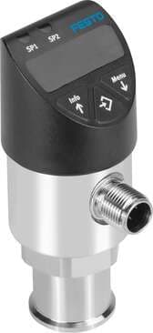 Festo 8022777 pressure sensor SPAW-B11R-G14F-2PA-M12 For measuring media pressures, pressure measuring range between -1 and +10 bar, pneumatic connection female thread G1/4. Authorisation: (* RCM Mark, * c UL us - Listed (OL)), CE mark (see declaration of conformity): 8022777 on Powermatic Associates