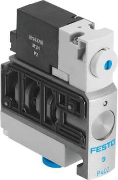 Festo 527550 solenoid valve CPVSC1-M1H-M-P-M5 For valve terminal CPV-SC, M5 connection. Valve function: 5/2 monostable, Type of actuation: electrical, Valve size: 10 mm, Standard nominal flow rate: 170 l/min, Operating pressure: -0,9 - 7 bar 527550 on Powermatic Associates